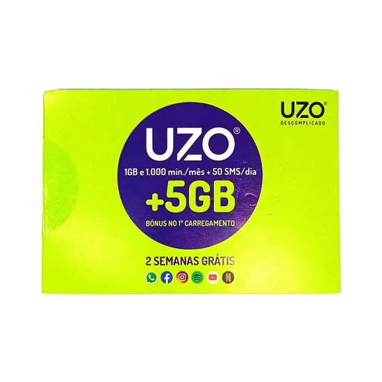 UZO SIM Card 1GB+1000MIN+50 SMS 5GB Bonus NO. 1 Carregmento for 15 Days